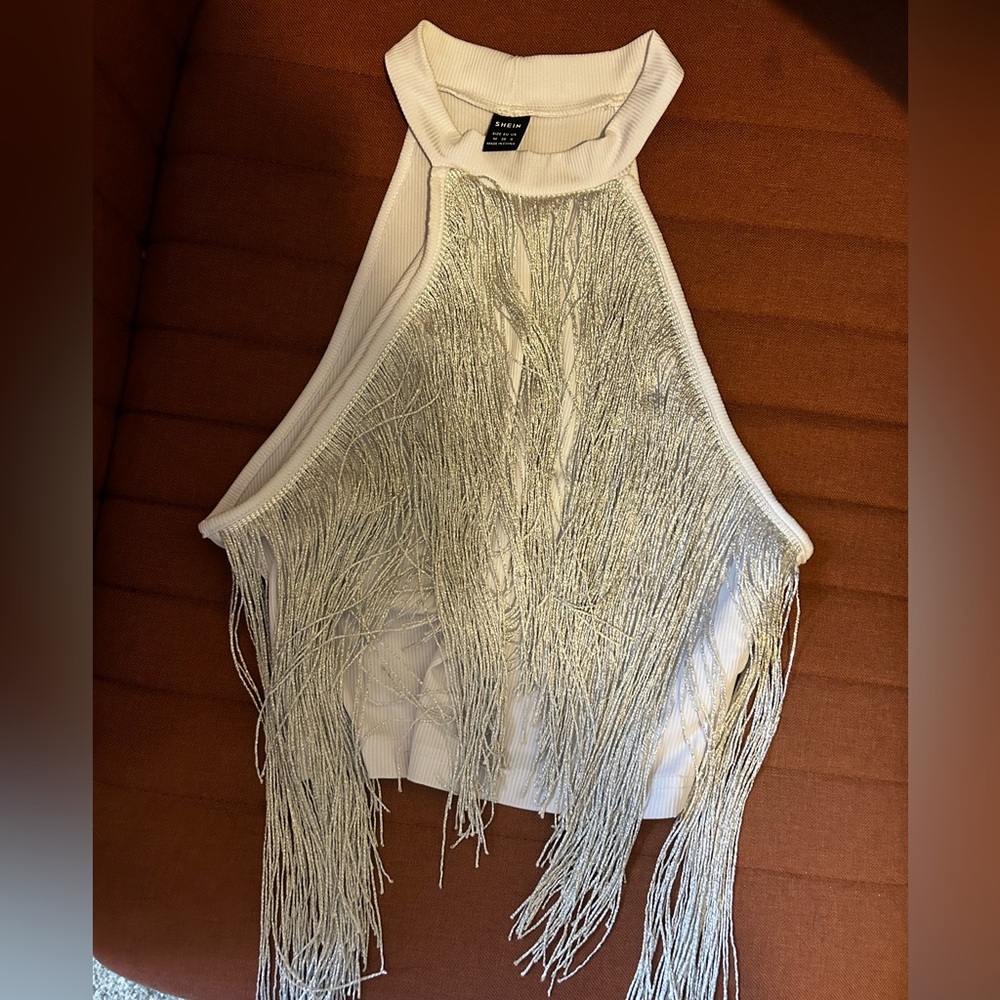 Silver fringe crop top